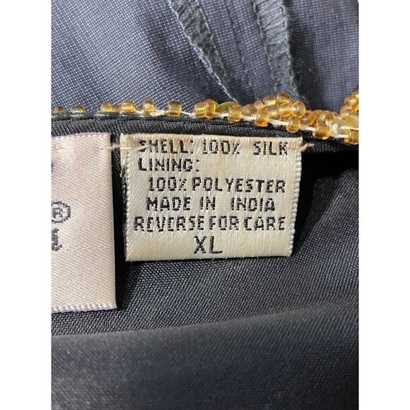 Vintage Laurence Kazar Heavy Sequined Silk Gold Black Evening Jacket XL Military - Picture 10 of 14